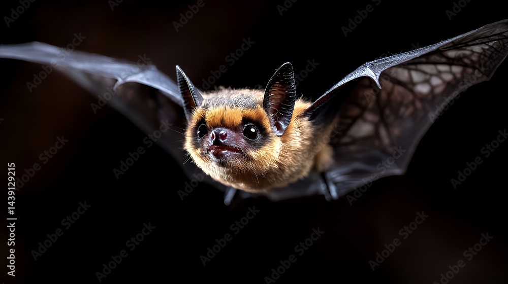 Obraz premium Bat in Flight Against Black Background Close Up
