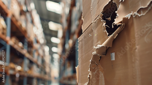 Torn shipping label on cardboard box symbolizing order cancellations, logistics problems, failed delivery and ecommerce return concept