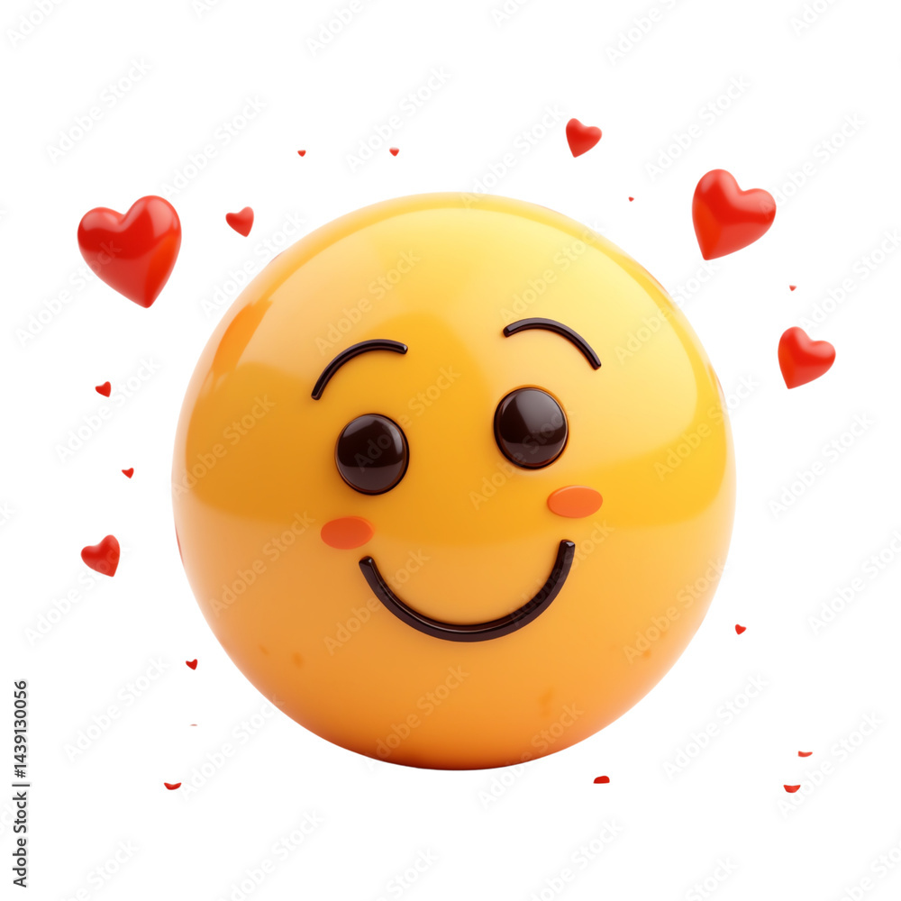 Fototapeta premium Cheerful happy face with love hearts around.