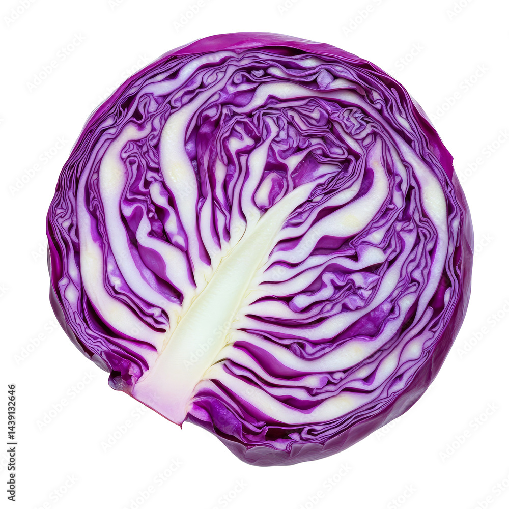 Sliced purple cabbage showcasing vibrant color and texture on a transparent background, slice purple cabbage isolated on transparent background Sliced purple cabbage showcasing vibrant color and texture on a transparent background, slice purple cabbage isolated on transparent background