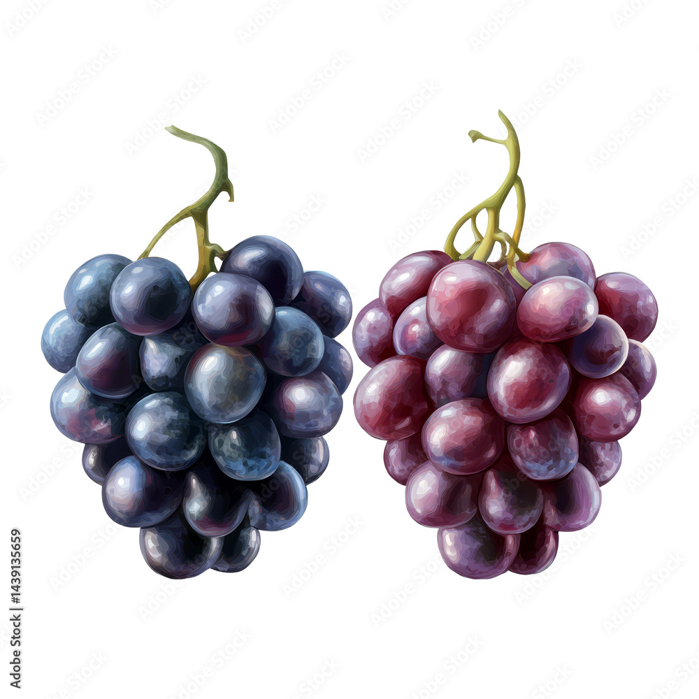 Fototapeta premium Fresh juicy grape duo with transparency ideal for use in graphs and illustrations, Juicy Grape Duo with Transparency Perfect for Graphics and Design