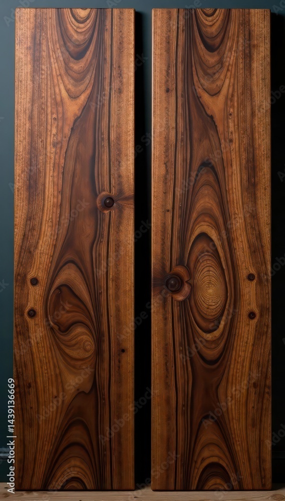 Fototapeta premium Two oiled black walnut boards, smooth surface, background, hardwood flooring