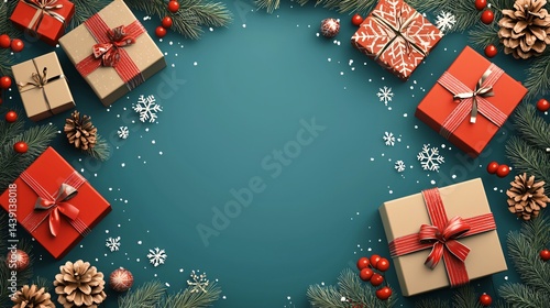 Christmas gift arrangement festive celebration still life holiday decor aerial view joyful vibes