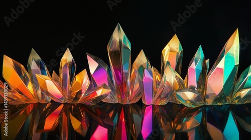 Radiant Crystal Formation: An enchanting display of radiant crystal formations shimmering with a spectrum of colors, creating a mesmerizing spectacle of natural beauty and elegance.
