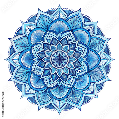 blue floral mandala intricate geometric pattern isolated on white background png