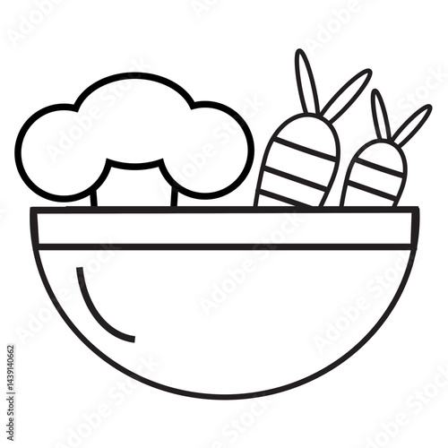 broccoli and carrot in a bowl line icon