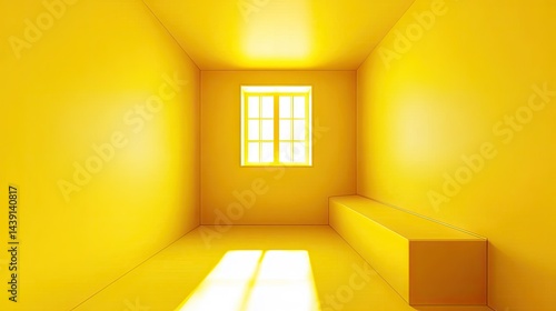 Empty  brightly lit  yellow room with a window.