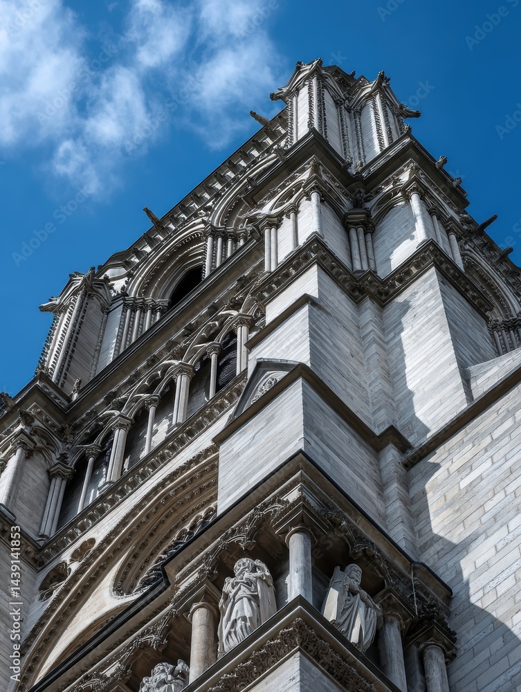 Obraz premium Majestic Notre Dame exterior, intricate stonework and gargoyles visible - cultural famous grand