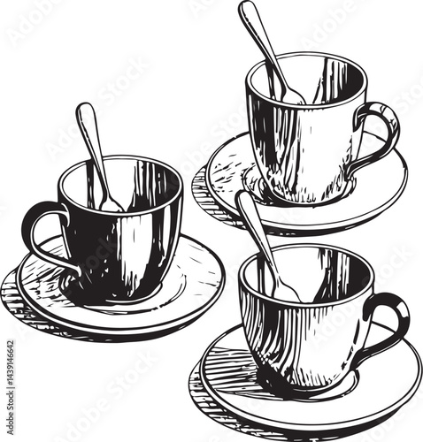 A white mug holds both hot coffee and tea, a comforting breakfast beverage isolated with a spoon and saucer