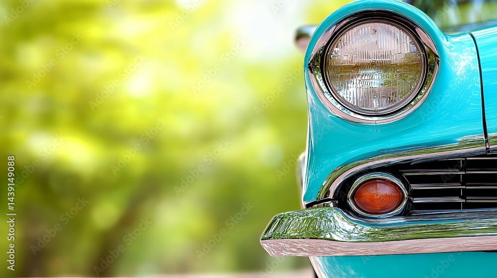 Fototapeta premium Classic Car Headlight Against Green Background