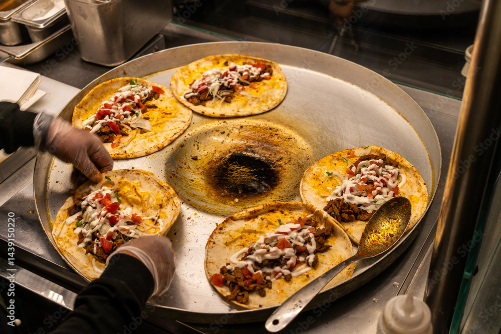 cooking shawarma, traditional street food in the Arab countries of the Middle East and India. fast food of Asia.