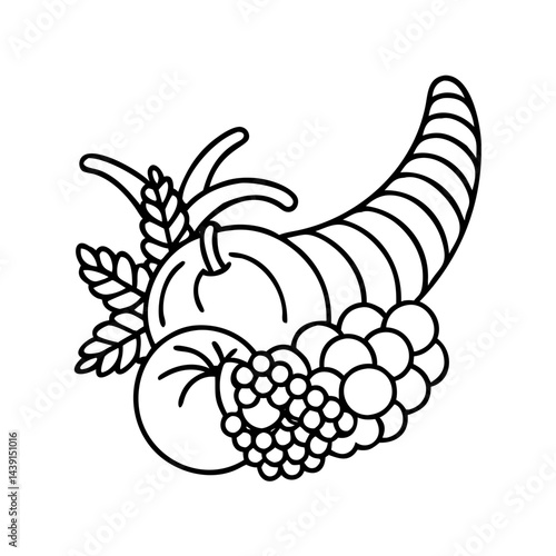 cornucopia horn of plenty icon, cornucopia horn of plenty line art - simple line art of cornucopia horn of plenty, perfect for cornucopia horn of plenty logos and icons