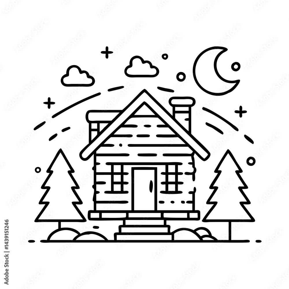 cozy cabin scene icon, cozy cabin scene line art - simple line art of cozy cabin scene, perfect for cozy cabin scene logos and icons cozy cabin scene icon, cozy cabin scene line art - simple line art of cozy cabin scene, perfect for cozy cabin scene logos and icons