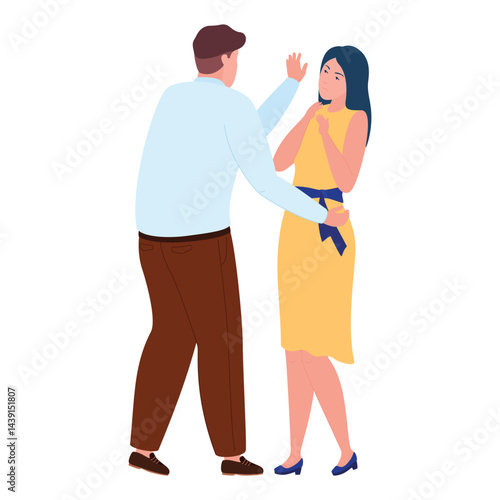 An illustration of workplace harassment in which a man harasses a woman, highlighting the inappropriate behavior and emotional impact on the victim