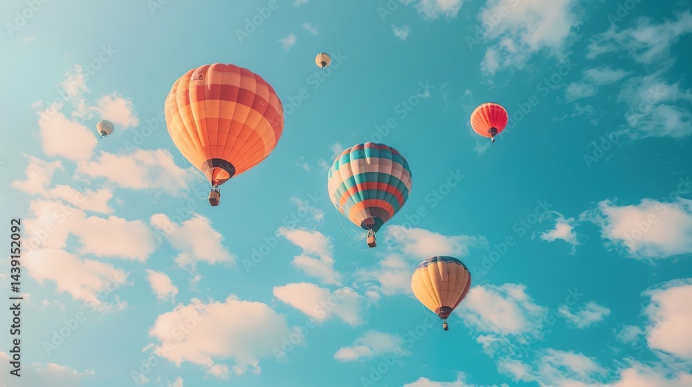 Obraz premium Colorful hot air balloons floating in a vibrant blue summer sky