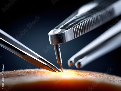 Close-up view of a surgical procedure; surgical tools meticulously dissect tissue - forceps technology experience