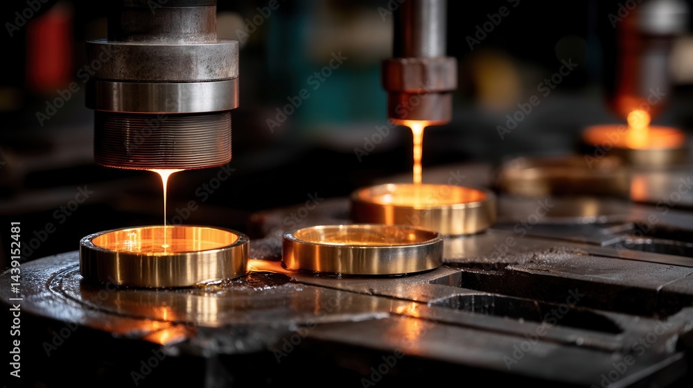 Intense industrial metal casting process in factory workshop Intense industrial metal casting process in factory workshop