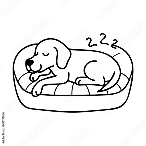 dog resting in a cozy bed icon, dog resting in a cozy bed line art - simple line art of dog resting in a cozy bed, perfect for dog resting in a cozy bed logos and icons