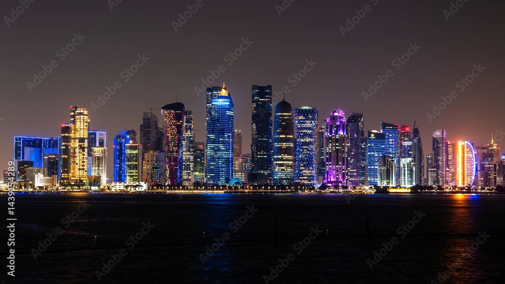 doha,qatar - The skyline of Doha, Qatar during night