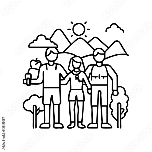 family outing or adventure icon, family outing or adventure line art - simple line art of family outing or adventure, perfect for family outing or adventure logos and icons