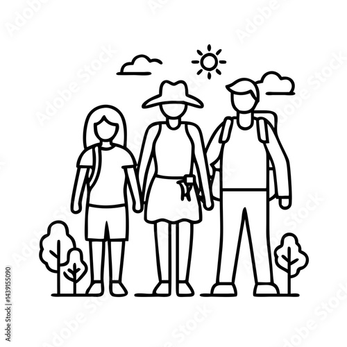 family outing or adventure icon, family outing or adventure line art - simple line art of family outing or adventure, perfect for family outing or adventure logos and icons