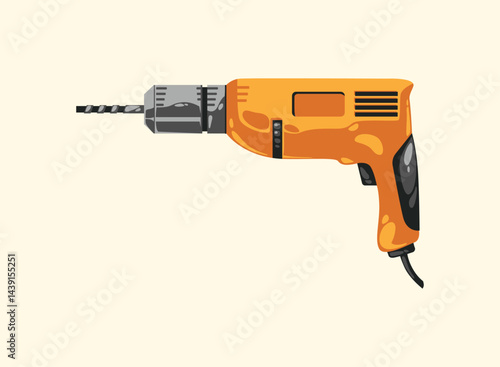 Vector repairer. Illustrations of  Power Drill tool. Set of cartoon Carpenter Tools