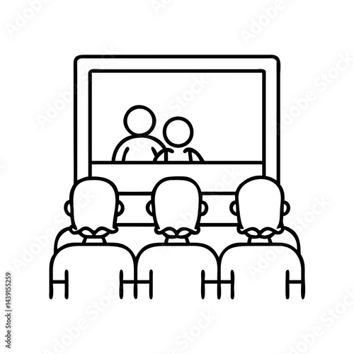 family watching a movie icon, family watching a movie line art - simple line art of family watching a movie, perfect for family watching a movie logos and icons