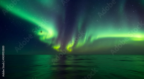 Wallpaper Mural Dramatic Northern Lights Reflecting in Ocean During Nighttime Scenic Display Torontodigital.ca