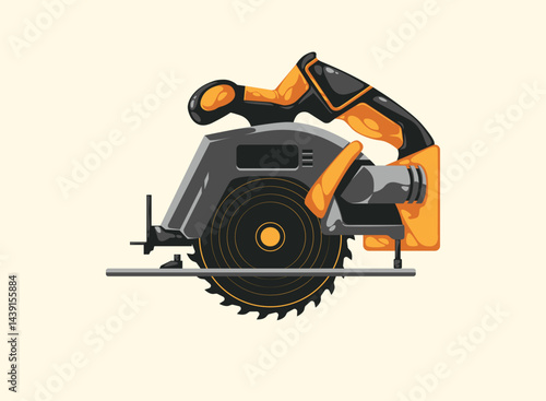 Vector repairer. Illustrations of  Circular Saw tool. Set of cartoon Carpenter Tools