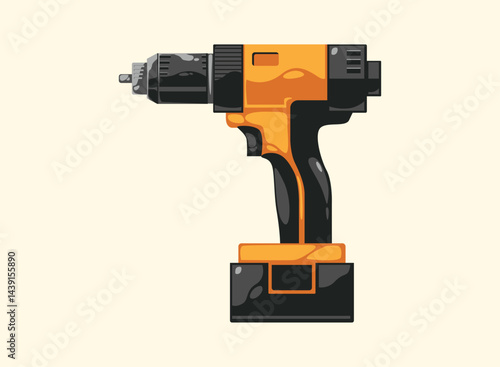 Vector repairer. Illustrations of Electric Drill tool. Set of cartoon Carpenter Tools