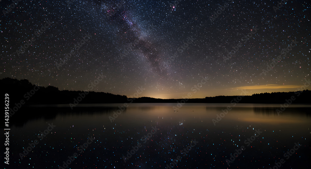 Fototapeta premium Majestic Milky Way Reflection Over Still Lake During a Dark Night