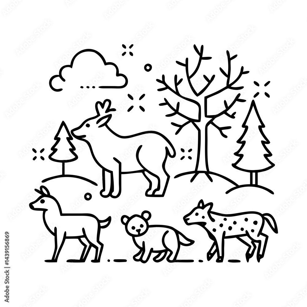 Fototapeta premium forest animals icon, forest animals line art - simple line art of forest animals, perfect for forest animals logos and icons