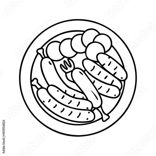 food platter with sausages icon, food platter with sausages line art - simple line art of food platter with sausages, perfect for food platter with sausages logos and icons