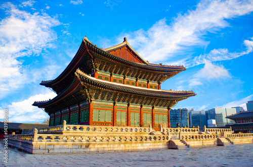 seokeodang palace, located in the gyeongbokgung palace on blue sky day