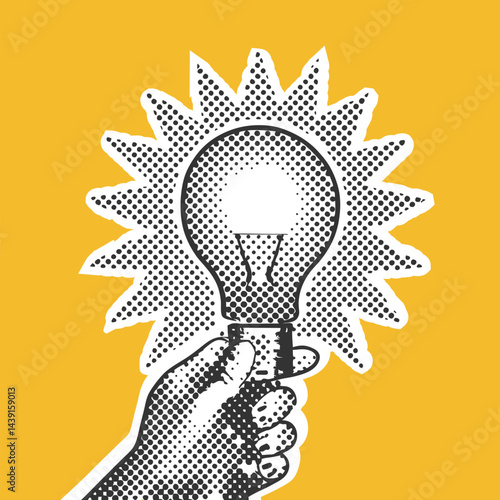 Hand holding lightbulb idea art