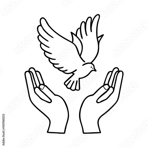 hands releasing a dove icon, hands releasing a dove line art - simple line art of hands releasing a dove, perfect for hands releasing a dove logos and icons