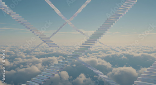 Celestial Ascent Stairways Leading Above Cloudscapes To Serenity And Beyond