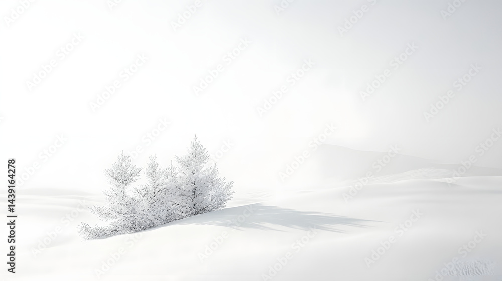 Fototapeta premium Winter landscape snowy branches nature photography pure white background serene atmosphere minimalist view
