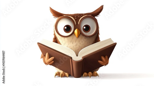 Cute cartoon owl reading a book.
