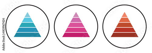 Colored levels of triangular pyramid. Maslow hierarchy of needs, triangle pyramid chart steps, pyramid layer diagram with rounded and sharp corners. EPS 10