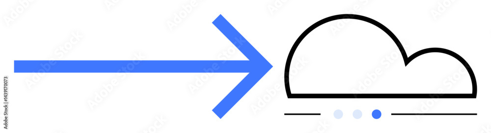 Blue arrow pointing at minimal cloud shape with dots and lines indicating movement or transition. Ideal for cloud computing, technology, simplicity, data transfer, connection, storage, and simple Blue arrow pointing at minimal cloud shape with dots and lines indicating movement or transition. Ideal for cloud computing, technology, simplicity, data transfer, connection, storage, and simple