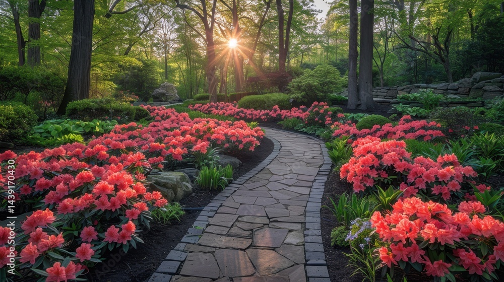 Obraz premium Soft pink azaleas in a woodland garden