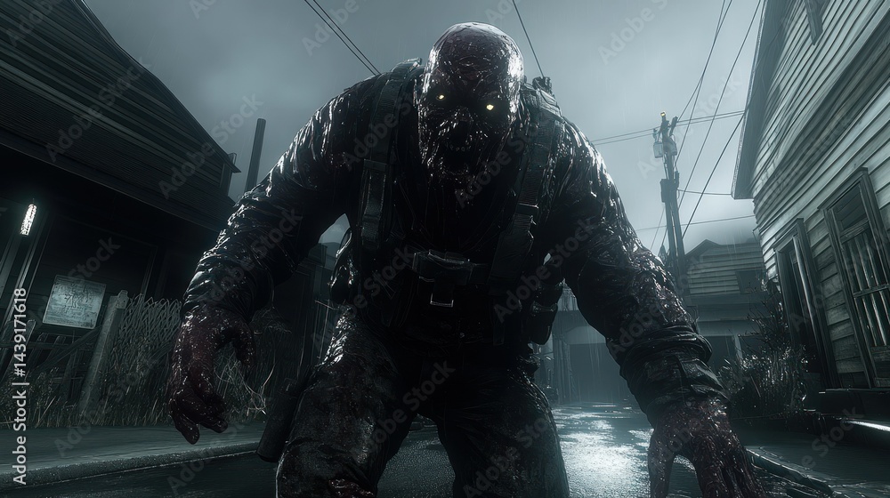 Fototapeta premium Ferocious zombie in urban setting