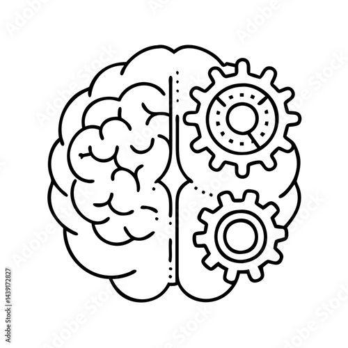brain with gears turning icon, brain with gears turning line art - simple line art of brain with gears turning, perfect for brain with gears turning logos and icons