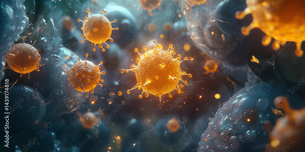 Fototapeta premium Detailed view of virus inside transparent cells