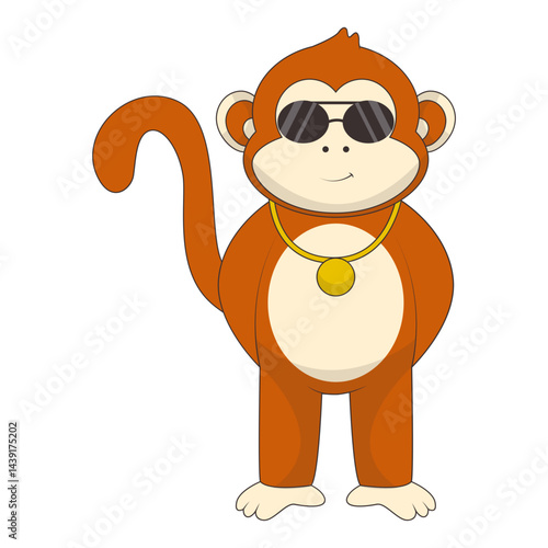 Illustration of Cute Monkey. Vector Character in Cartoon Style.