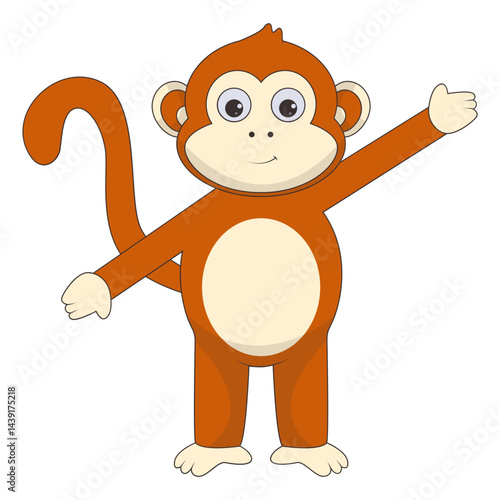 Illustration of Cute Monkey. Vector Character in Cartoon Style.