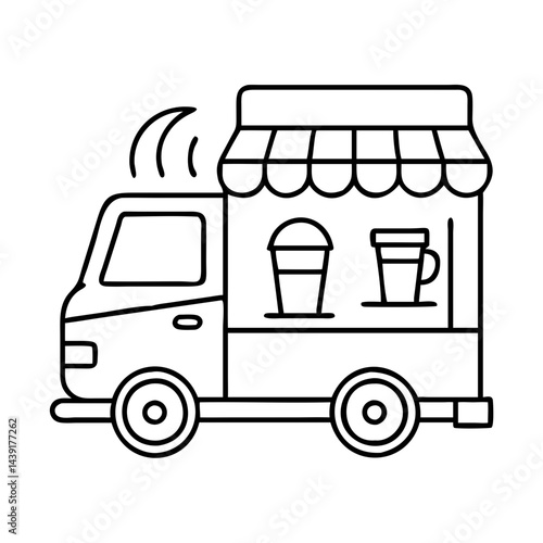 coffee truck icon, coffee truck line art - simple line art of coffee truck, perfect for coffee truck logos and icons