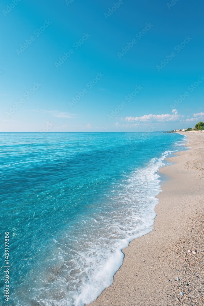 Fototapeta premium empty sandy beach with minimalistic backdrop of blue sea and clear sky capturing serene family travel destination