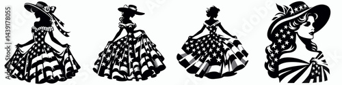 The Southern Belle. Symbol Vector Clip art. Elegant woman from dixie embodiment of grace charm and heritage.